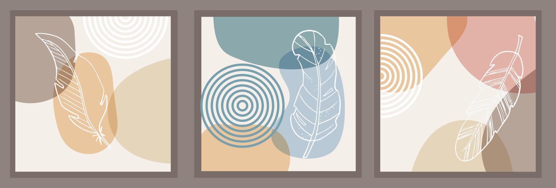 abstrakt mönster, organiska enkla former och naturliga botaniska element. collagestil, minimal och naturlig väggkonst. pastell jordnära färger. vektorbanderoller för vykort och omslag för sociala medier vektor