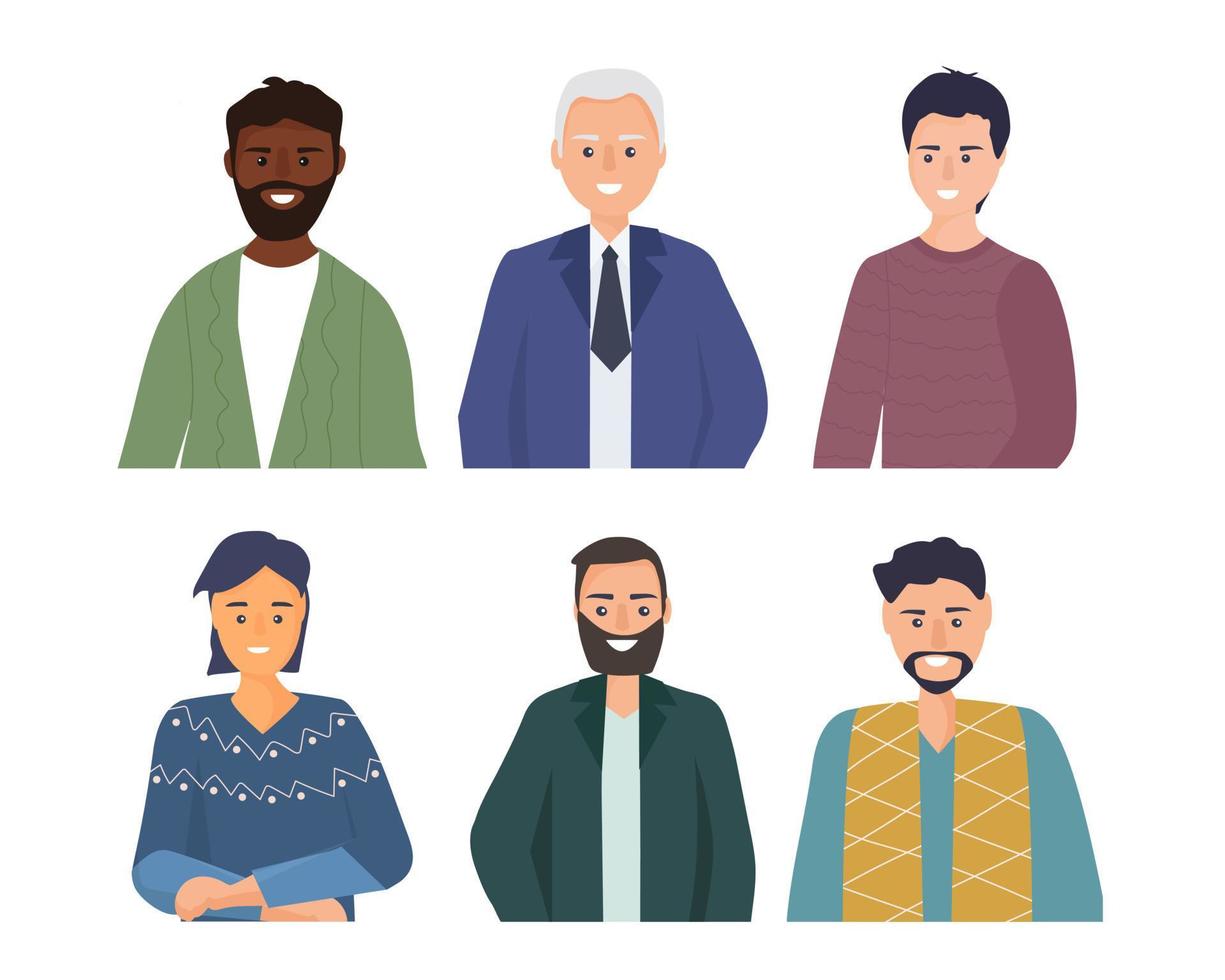 Set Porträts von Männern unterschiedlichen Geschlechts und Alters, verschiedener ethnischer Nationalitäten und Rassen vektor