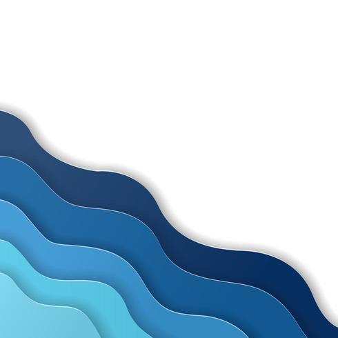 Papierkunst schnitt abstrakte Wellen des blauen Wassers. Origami-Entwurfsvorlage vektor