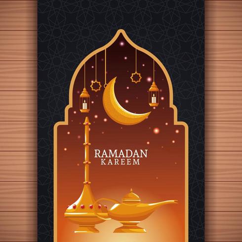 Ramadan Kareem mit abnehmendem Mond und islamischer Kunst vektor