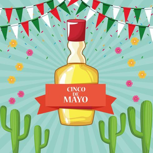 Mexikos cinco de mayo firande kort med tequila vektor