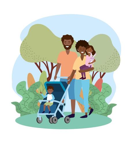 glad man och kvinna med sin son i barnvagnen vektor