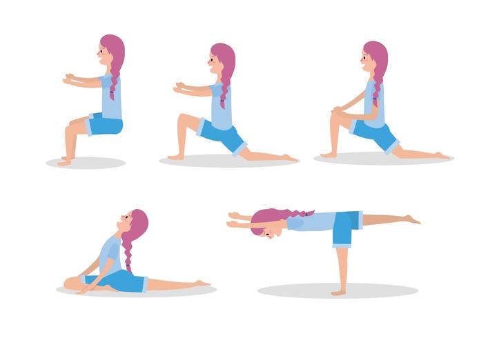 uppsättning kvinna öva yoga övning pose vektor