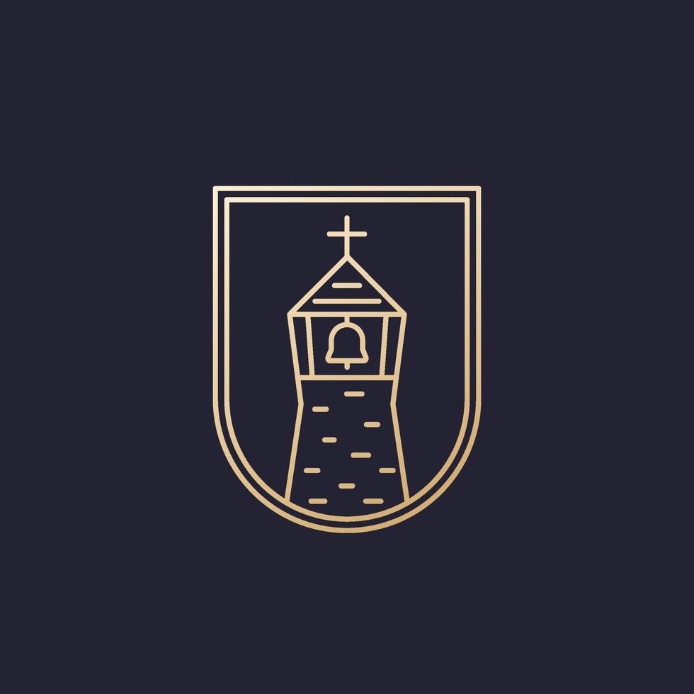 kirche mit glockenturm, linienlogodesign vektor