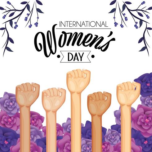 Macht Hände hoch mit Rosen und Pflanzen zum Frauentag vektor