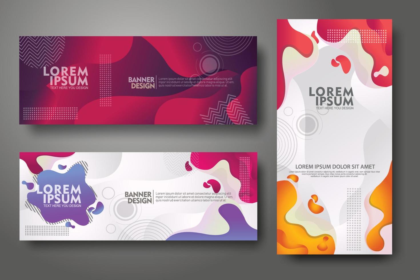 banner set designmall i trendiga livfulla gradientfärger med abstrakta flytande former vektor