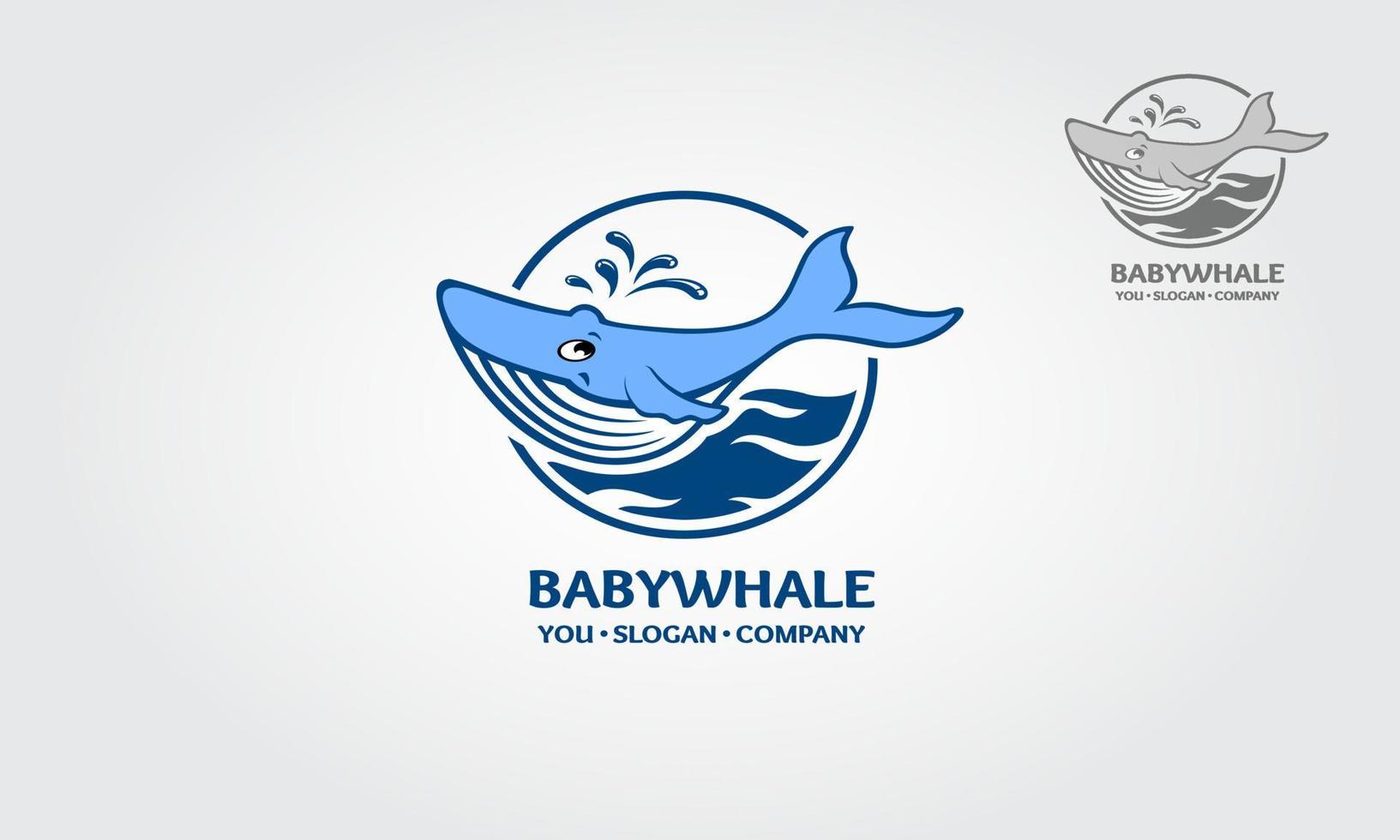 Baby-Wal-Vektor-Logo-Vorlage. Dies ist eine klare und einfache Logoillustration, die sich hervorragend für Unternehmen eignet, die mit Wasser, Aquarien, Tieren, Kindern, Reisen, Bildung, Meer usw. zu tun haben. vektor