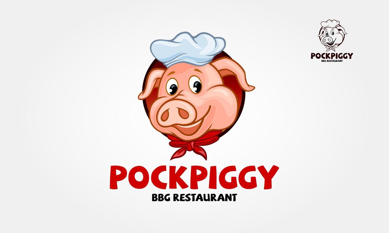 Pock Piggy Vektor-Logo-Cartoon-Figur. eine niedliche und moderne Schweinefleischgrill-Logoillustration. Dies kann in Grillstationen, Grills im Freien, Grills, Restaurants, Steakhäusern usw. verwendet werden. vektor