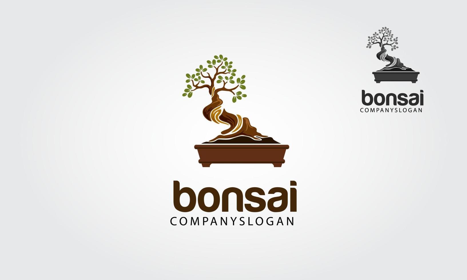 Bonsai-Vektor-Logo-Vorlage. Illustration Dieser schöne Baum ist ein Symbol des Lebens, der Kraft und der Gesundheit. vektor