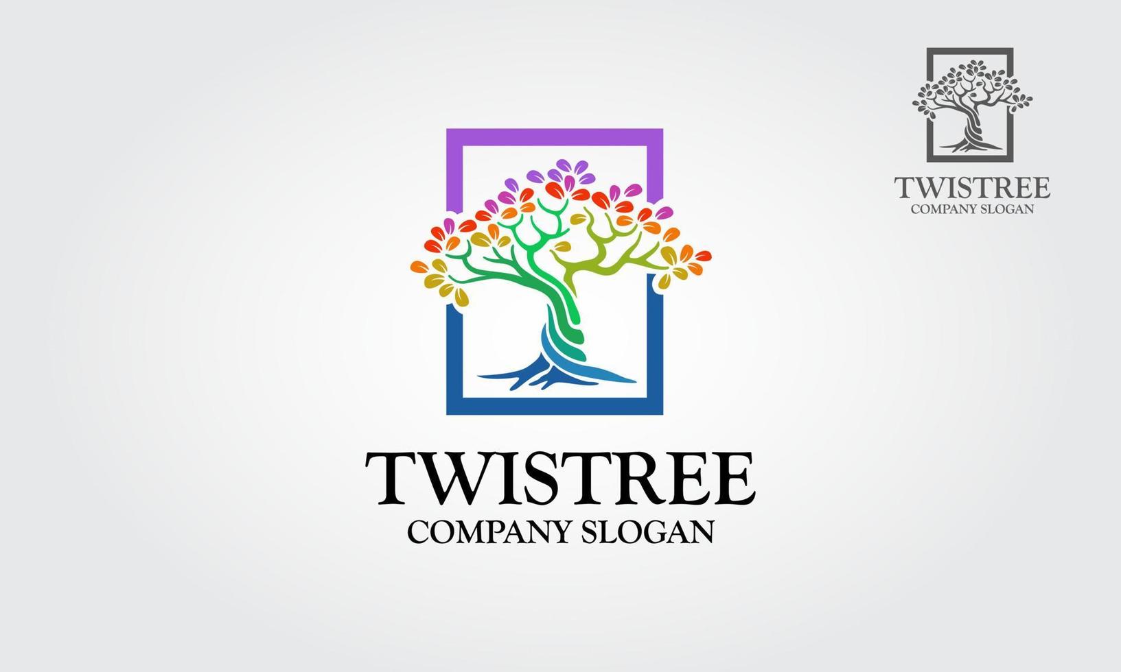 twistree logotyp mall. en illustration av två stam som vrider varandra i en spiral. vektor illustration regnbåge träd.