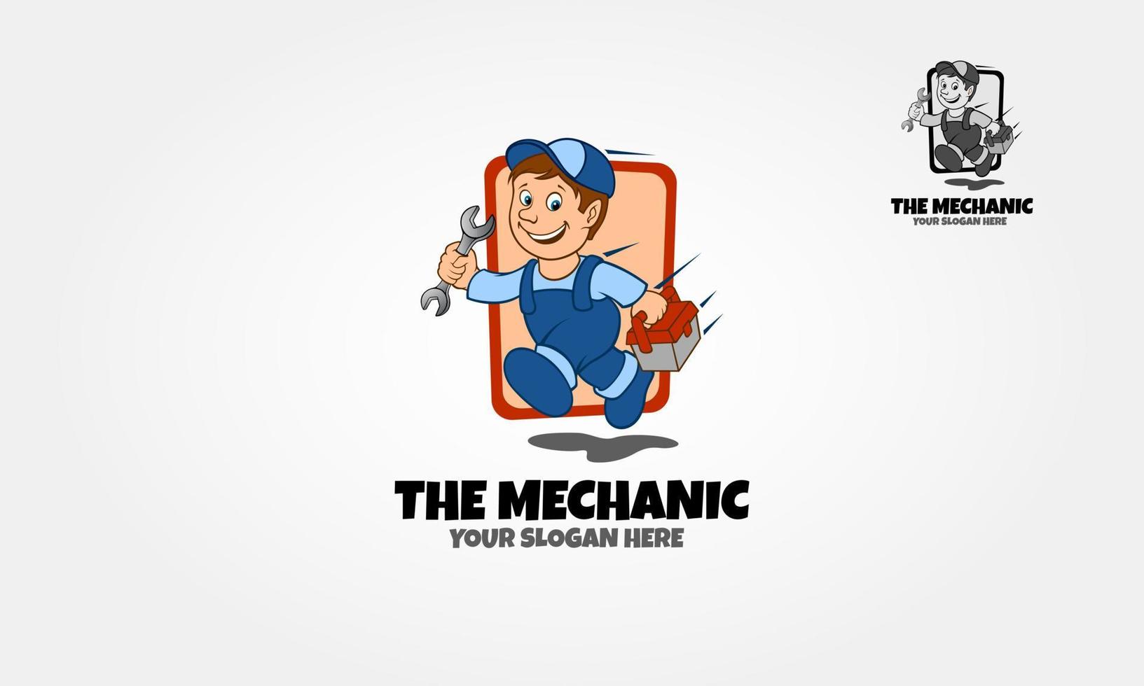 mekanikern vektor logotyp tecknad. vektor logotyp illustration av en bilmekaniker seriefigur.
