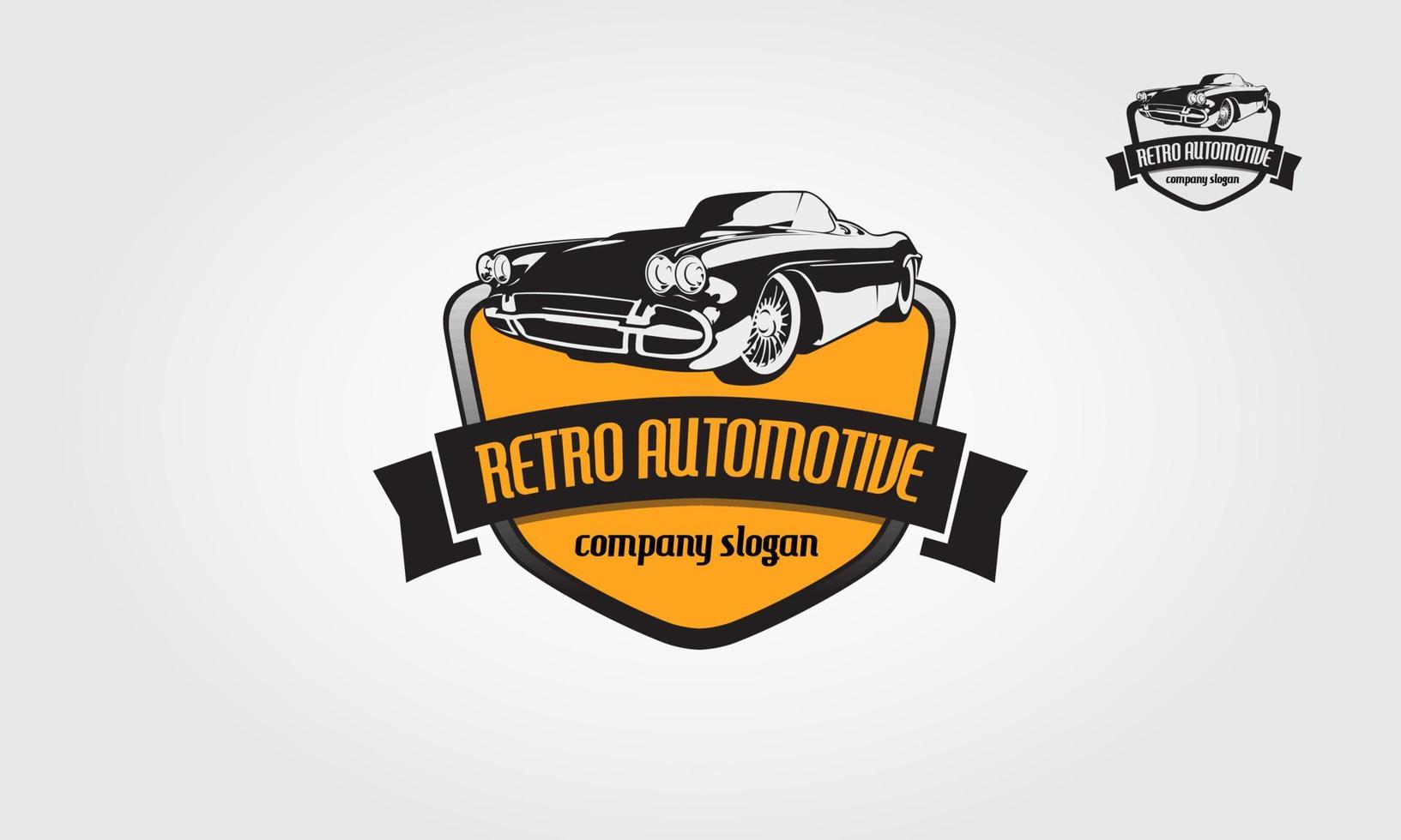 retro automotive vektor logotyp illustration. denna logotyp kan användas för butiker i gammal stil eller klassiska bilar, reparationer, restaureringar.