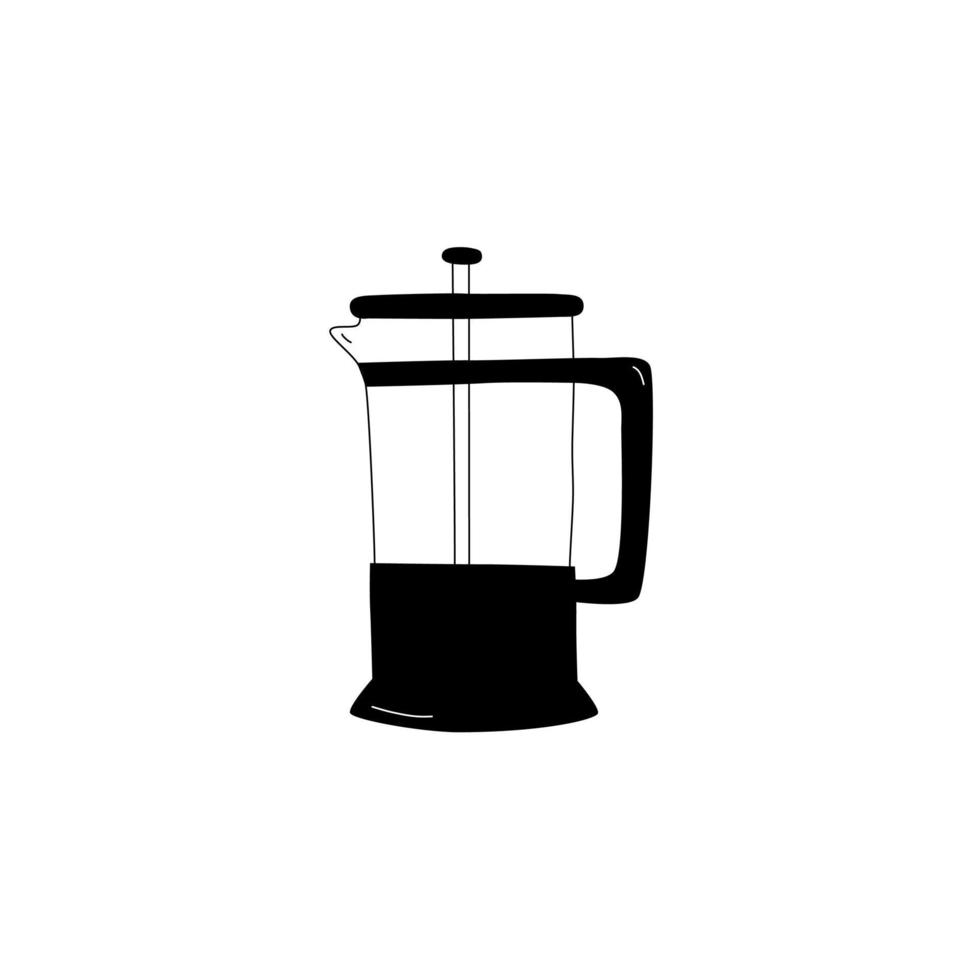 Französische Presse, die Kaffeemethode-Vektorillustration brüht. Stilzeichnung für die manuelle Kaffeezubereitung. design für symbole, menü, artikel, poster, aufkleber. vektor