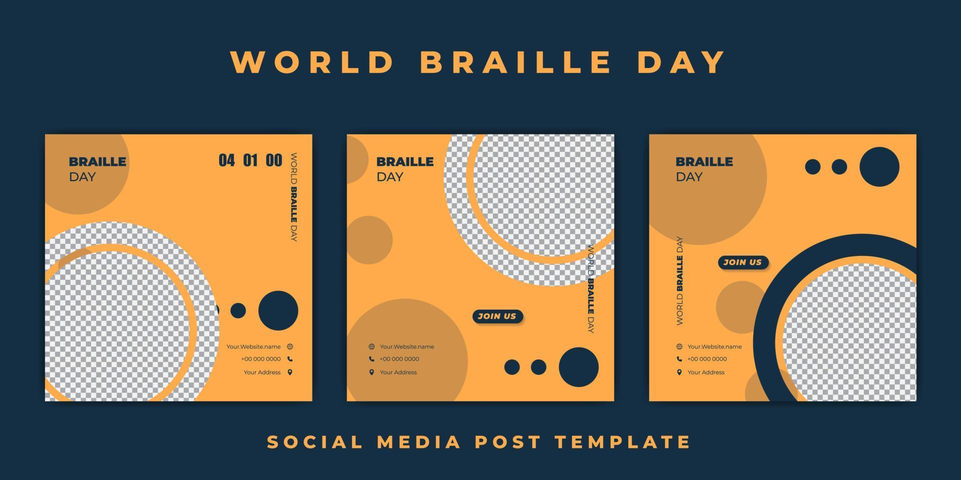 Welt-Braille-Tagesvorlage mit Kreis- und Punktdesign. Gelbes Social-Media-Post-Template-Design. vektor