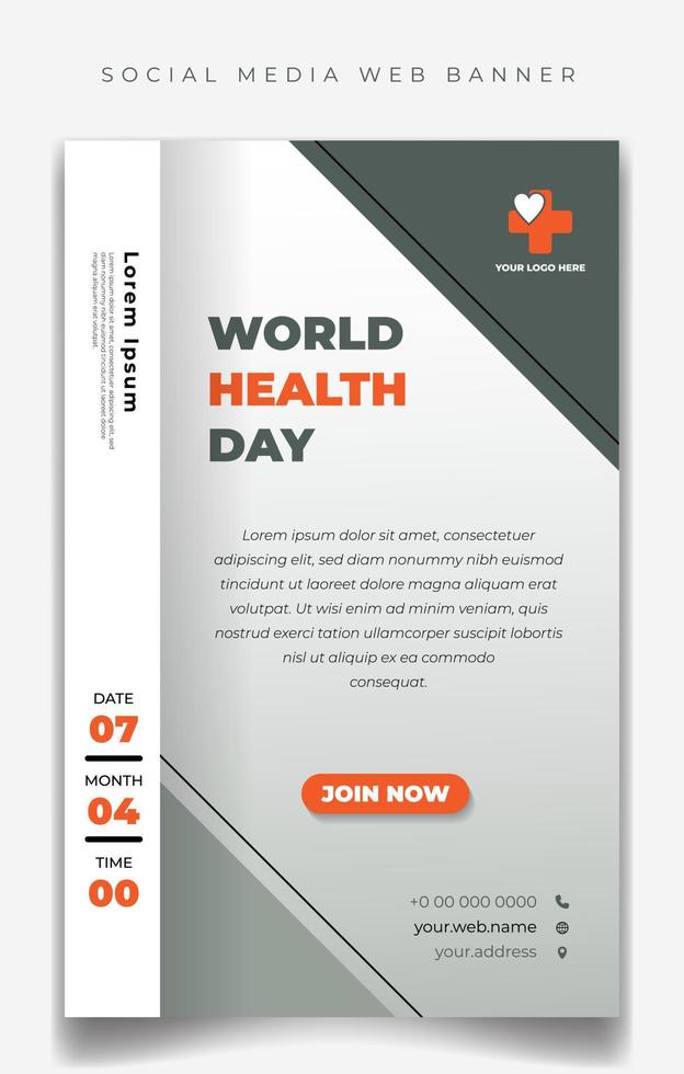 World Health Day mall för sociala medier banner med vit och grön färg i stående bakgrund med elegant design. vektor