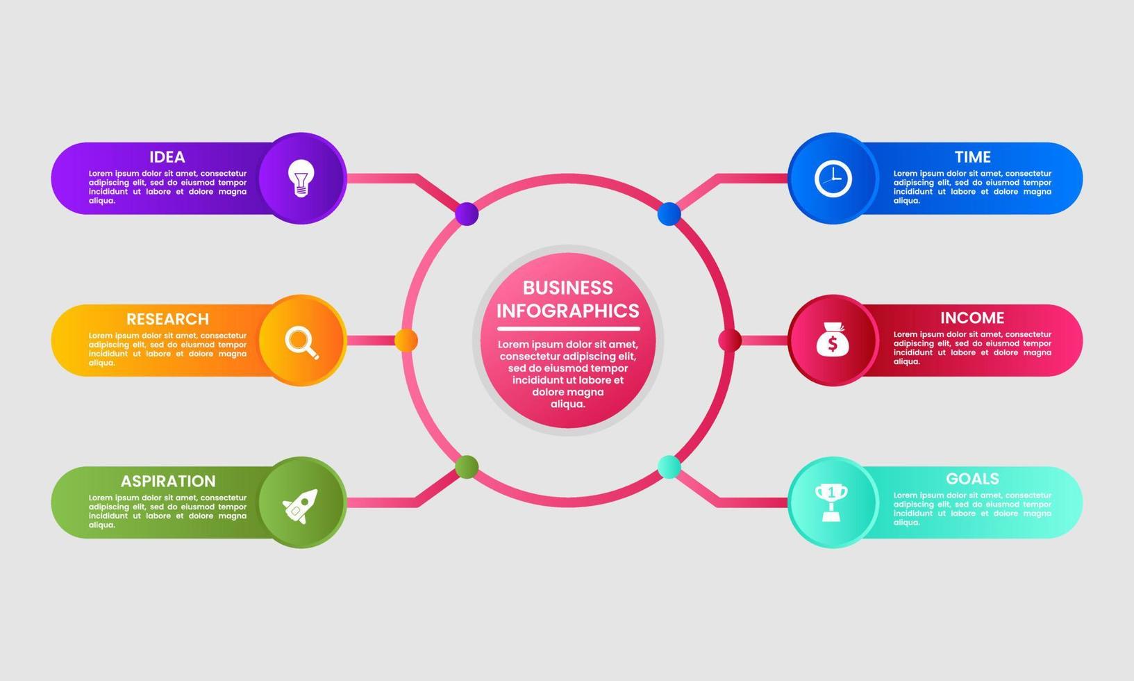 Business-Infografik-Design-Vektorvorlage mit Symbolen und 6 Optionen oder Schritten. vektor