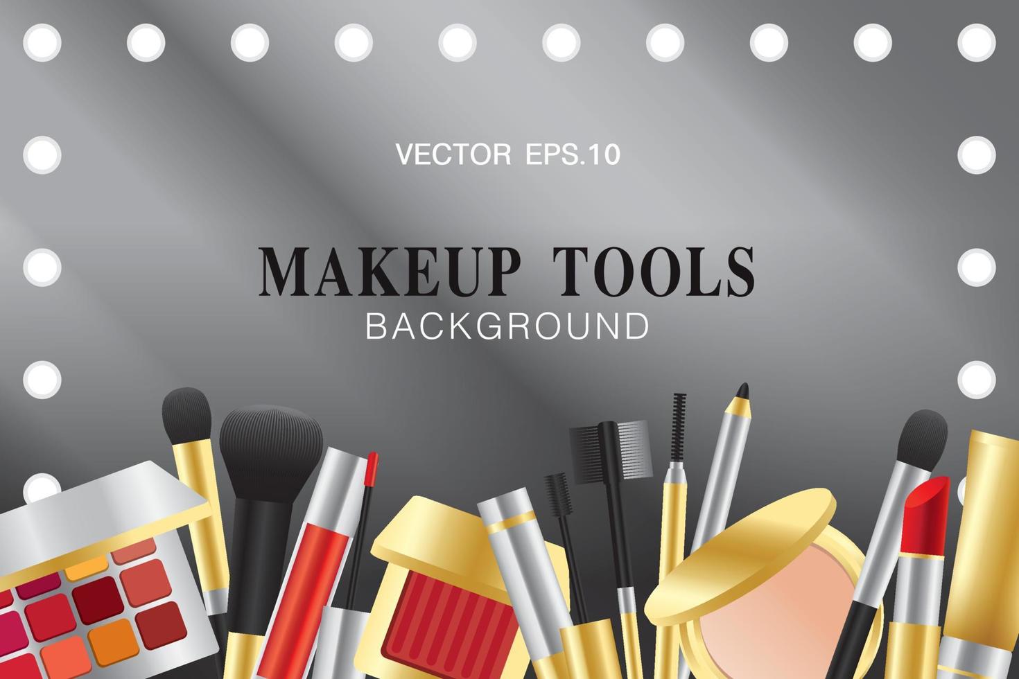 luxus-make-up-tools mit beleuchtetem spiegelhintergrund-illustrationsvektor. vektor