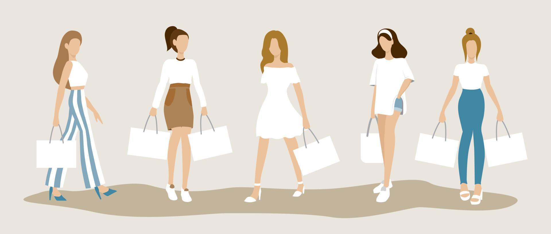 fashionabla kvinnor med shoppingväska illustration. vektor