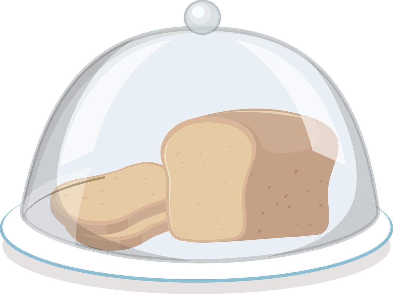 Brot auf runder Platte mit Glasabdeckung auf weißem Hintergrund vektor