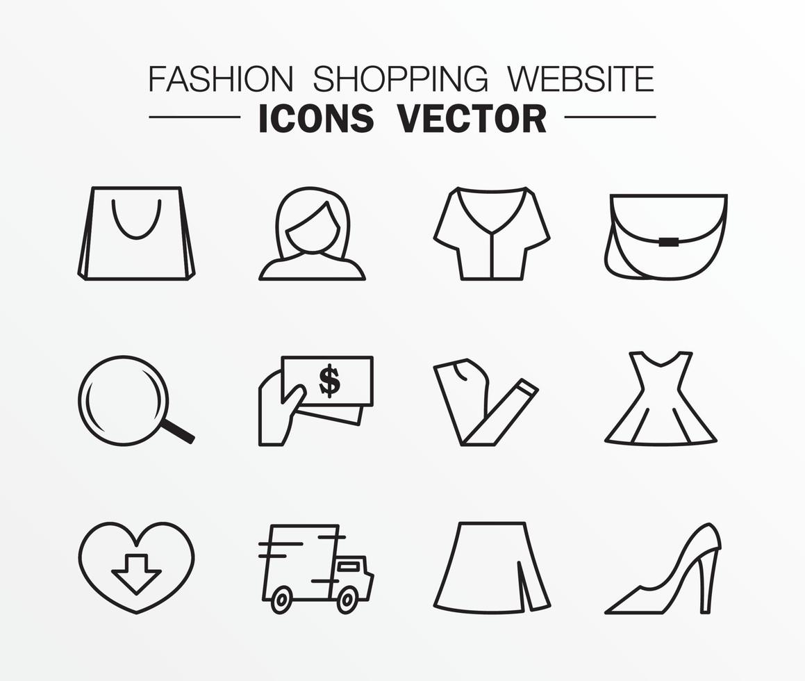 mode shopping webbplats ikoner vektor. mode symboler. vektor