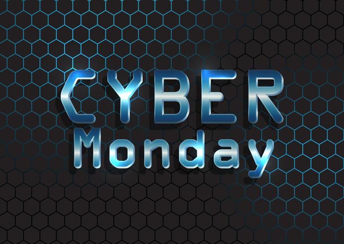 Cyber Monday-Hintergrund mit metallischem Text auf sechseckigem Muster vektor