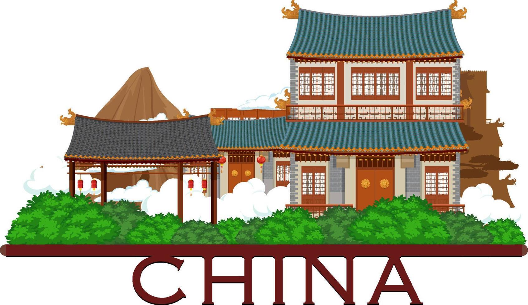 kinesisk arkitektur ikoniska husbyggnad logotyp vektor