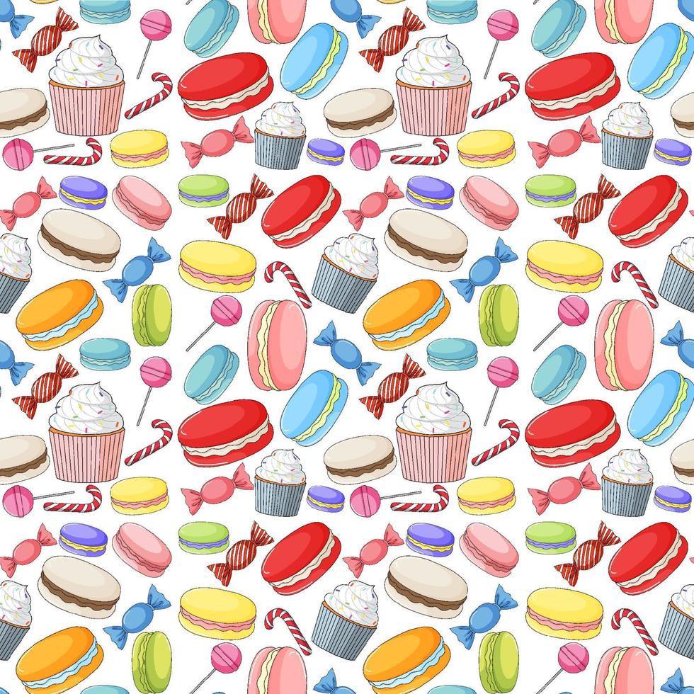 nahtloses Hintergrunddesign mit vielen Desserts vektor