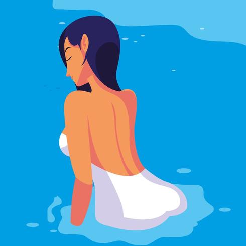 kvinna med profil med baddräkt i poolen vektor
