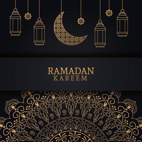 ramadan kareem med avtagande måne och islamisk konst vektor
