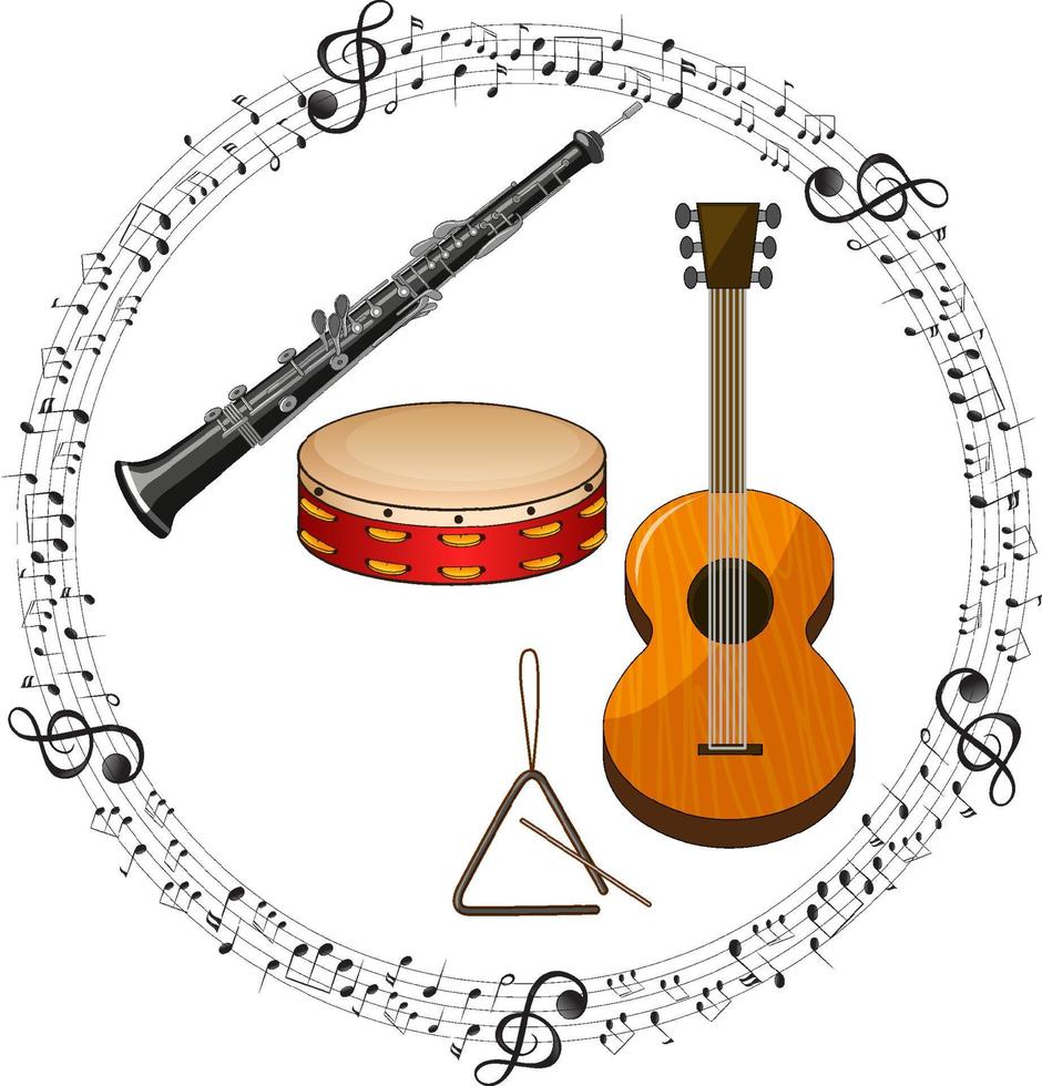 musikinstrument med musik melodi symbol tecknad vektor
