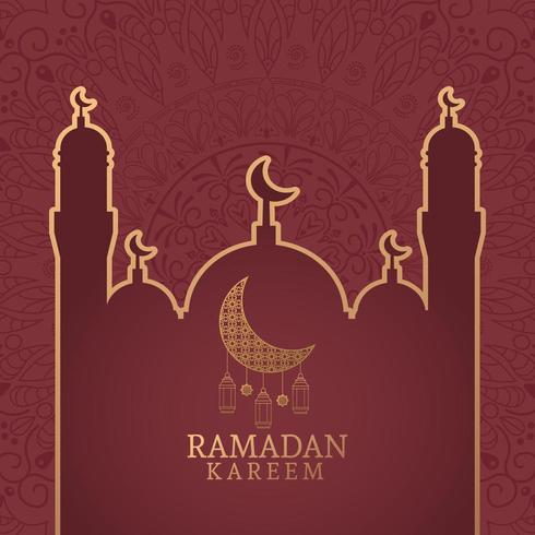 Ramadan Kareem mit abnehmendem Mond und islamischer Kunst vektor