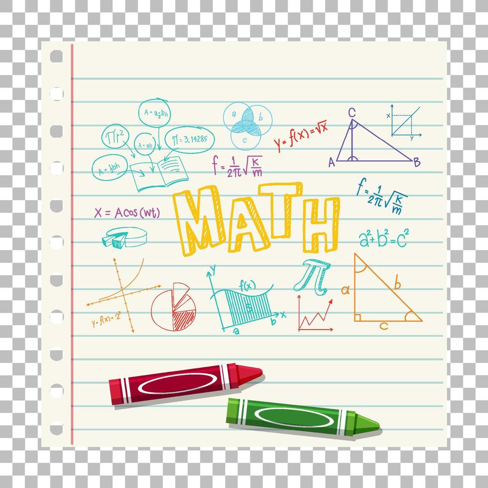 doodle matematisk formel med matematikteckensnitt på anteckningsboksidan vektor