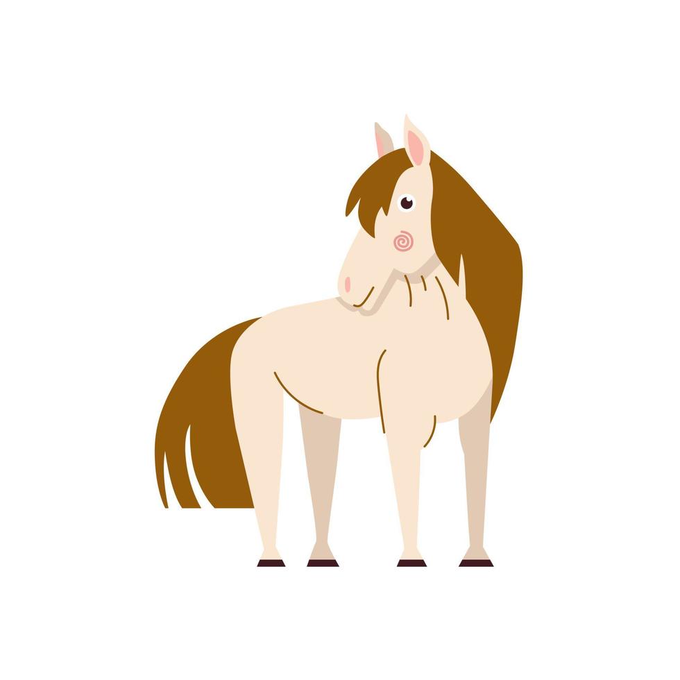 söt häst tecknad vektorillustration isolerad på vit bakgrund. söt och rolig bondhäst med vänligt ansikte vektor