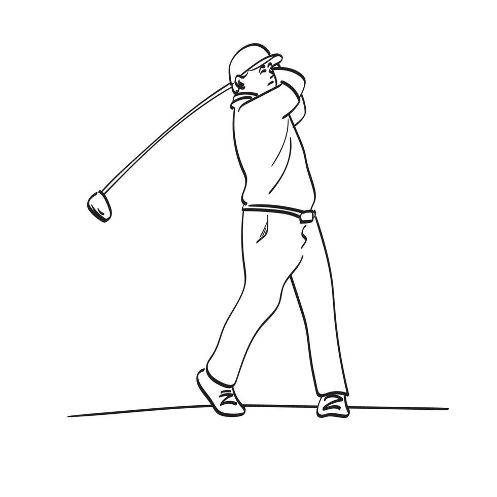 linjekonst manliga golfspelare slog en golfboll illustration vektor handritad isolerad på vit bakgrund