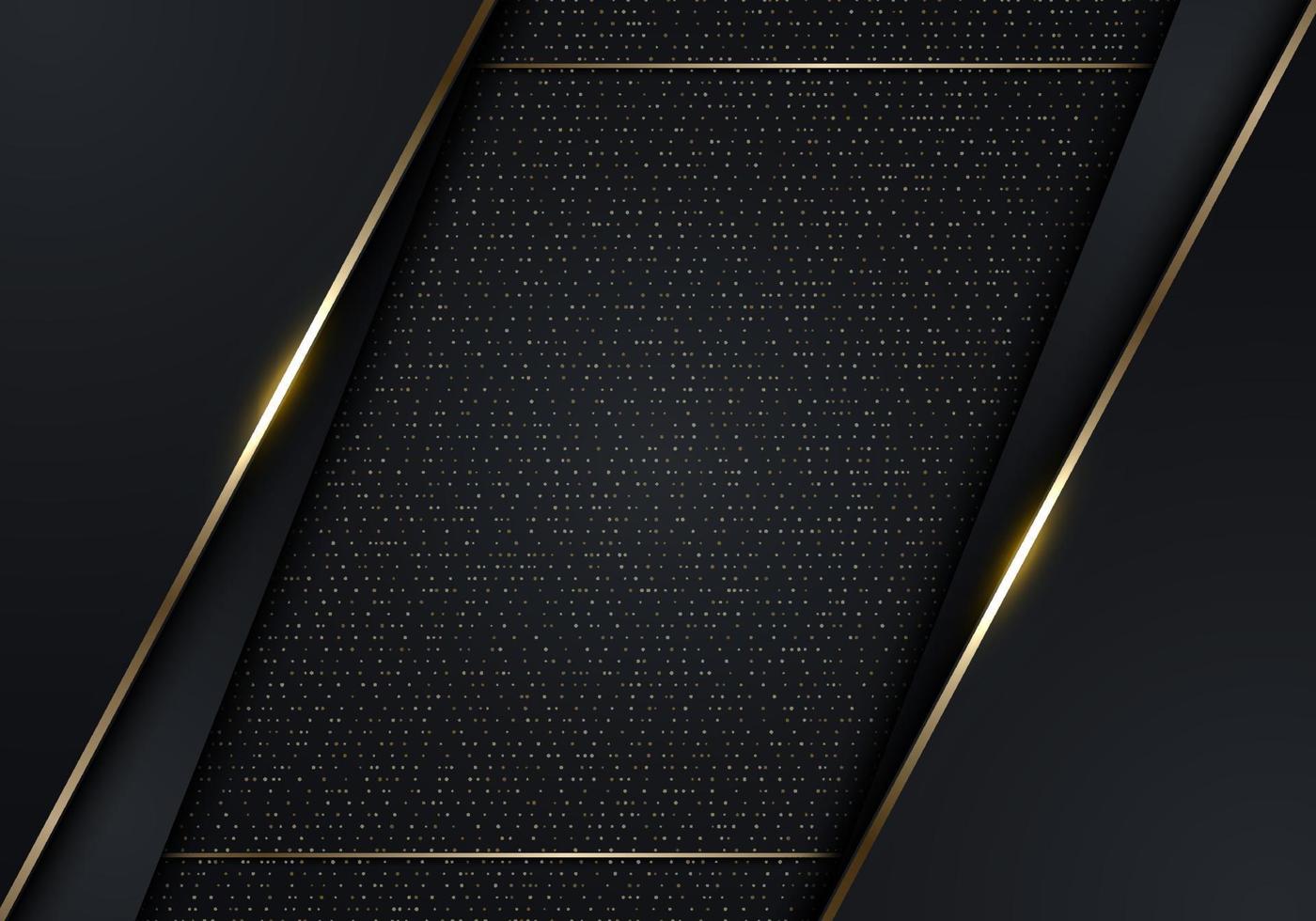 3D-modernes Luxus-Banner-Template-Design mit schwarzen Streifen und goldenem Glitzer-Gold-Linienlicht, das auf dunklem Hintergrund funkelt. vektor