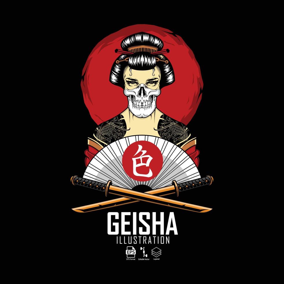 Geisha illustration redo format eps 10 vektor