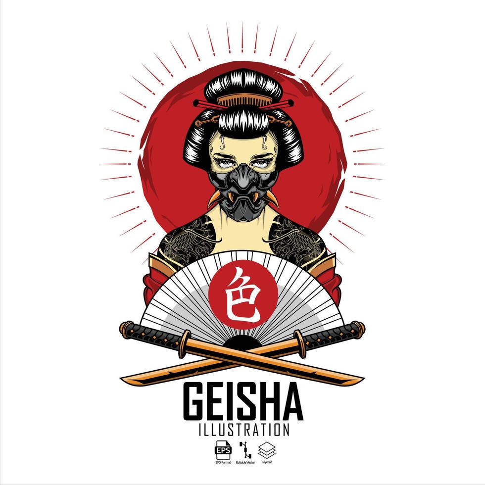 Geisha illustration redo format eps 10 vektor