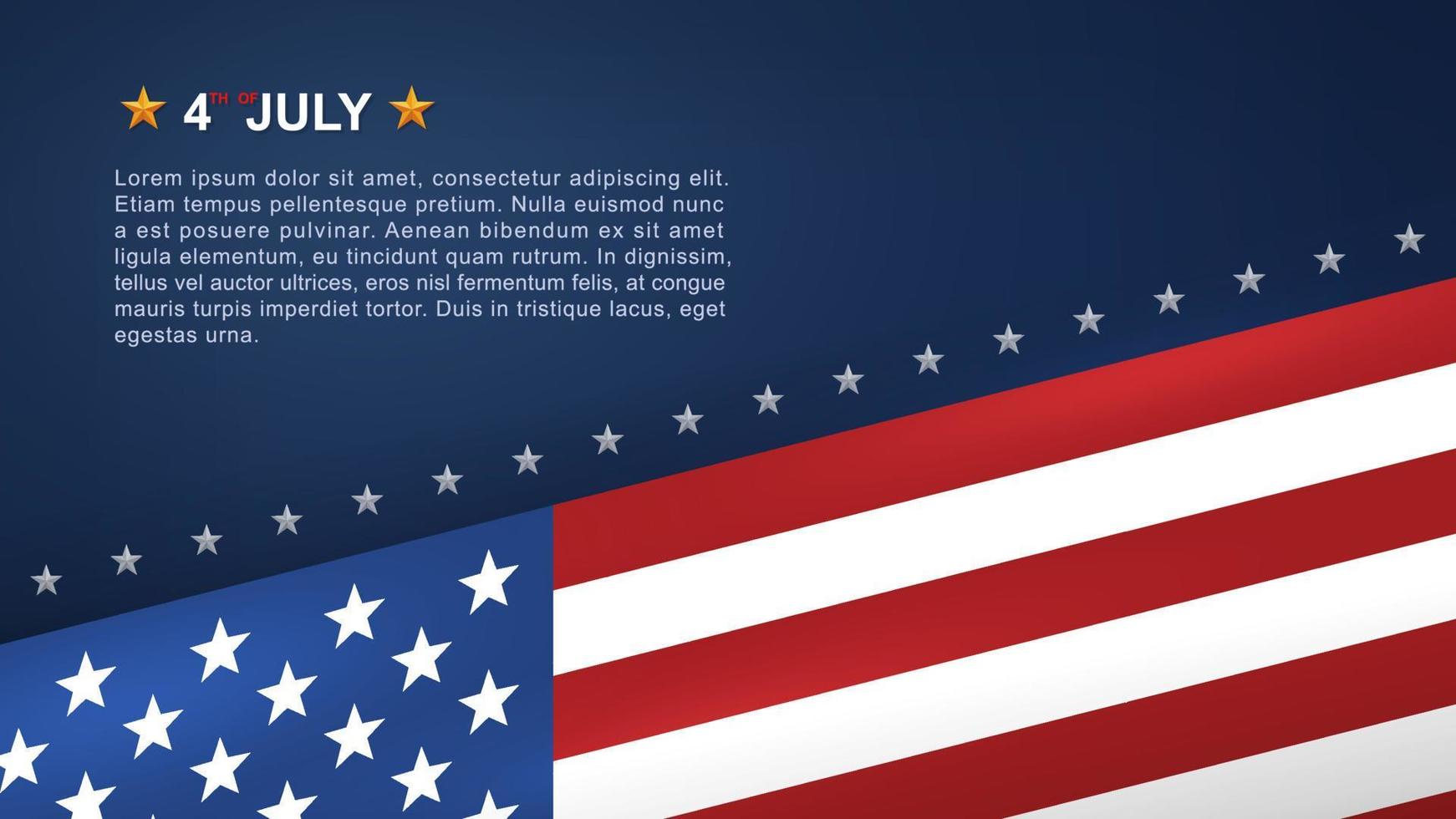 4 juli bakgrund för USA:s självständighetsdag med blå bakgrund och amerikansk flagga. vektor. vektor