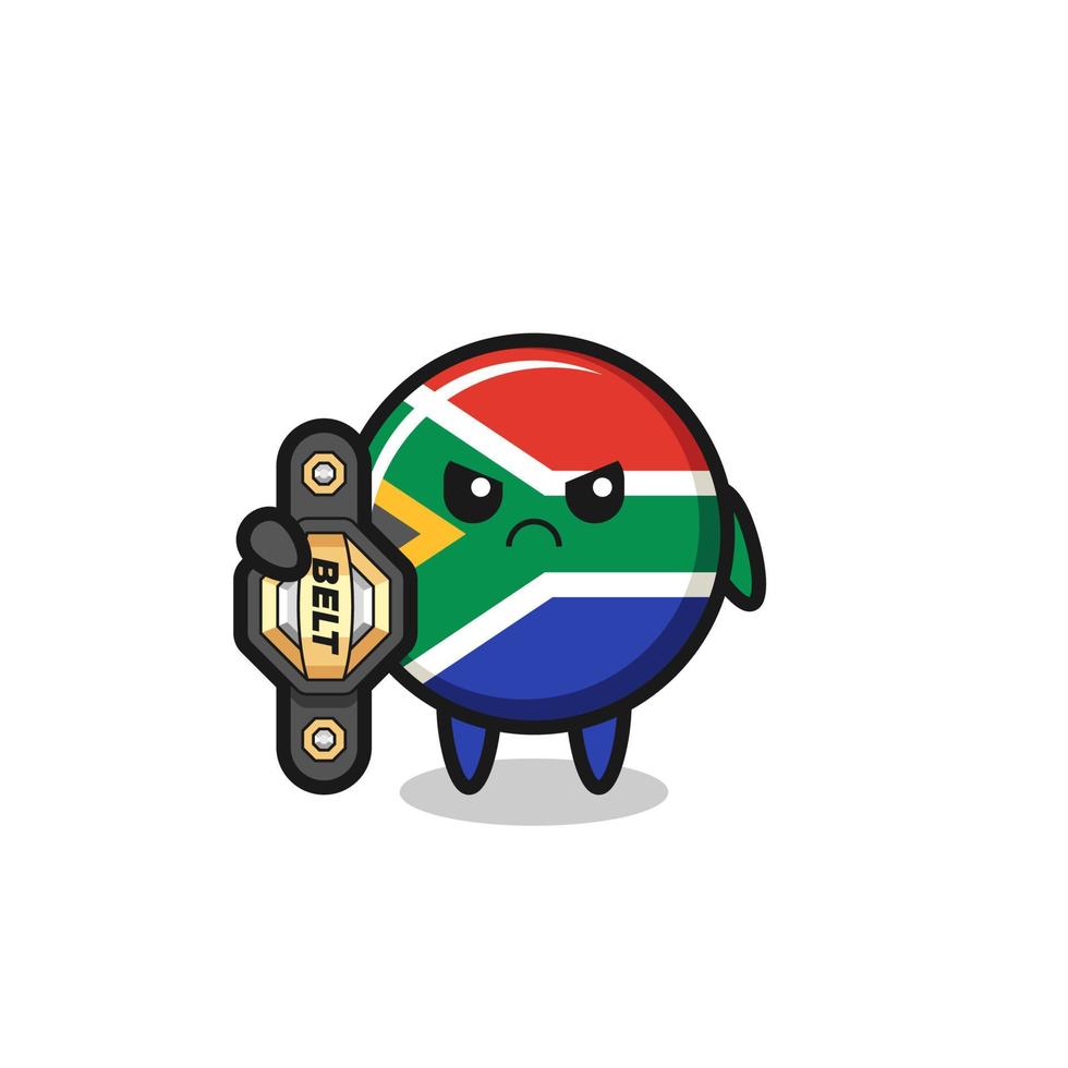 Maskottchencharakter der südafrikanischen Flagge als MMA-Kämpfer mit dem Champion-Gürtel vektor