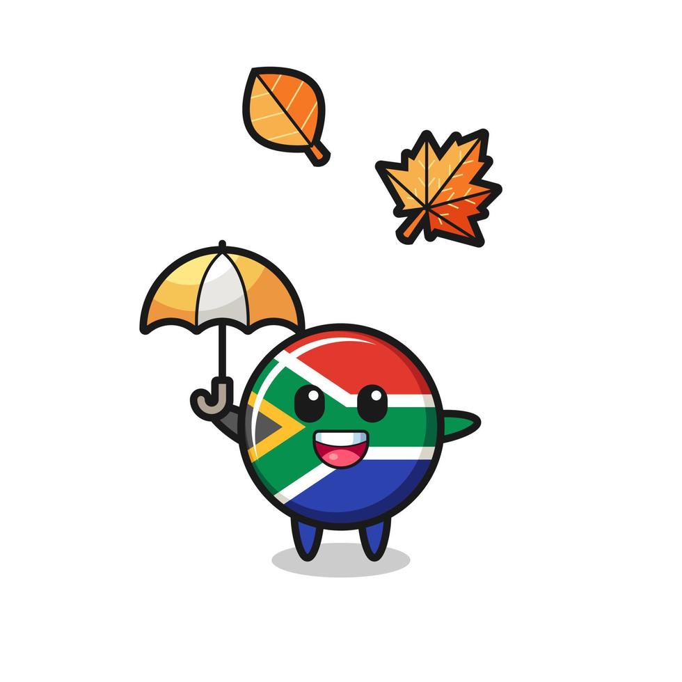 karikatur der niedlichen südafrika-flagge, die im herbst einen regenschirm hält vektor