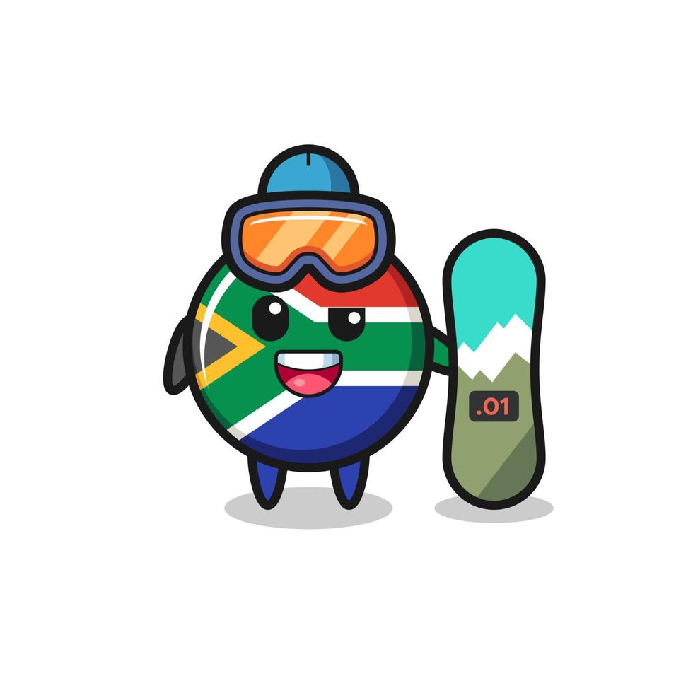 illustration des südafrika-flaggencharakters mit snowboardstil vektor