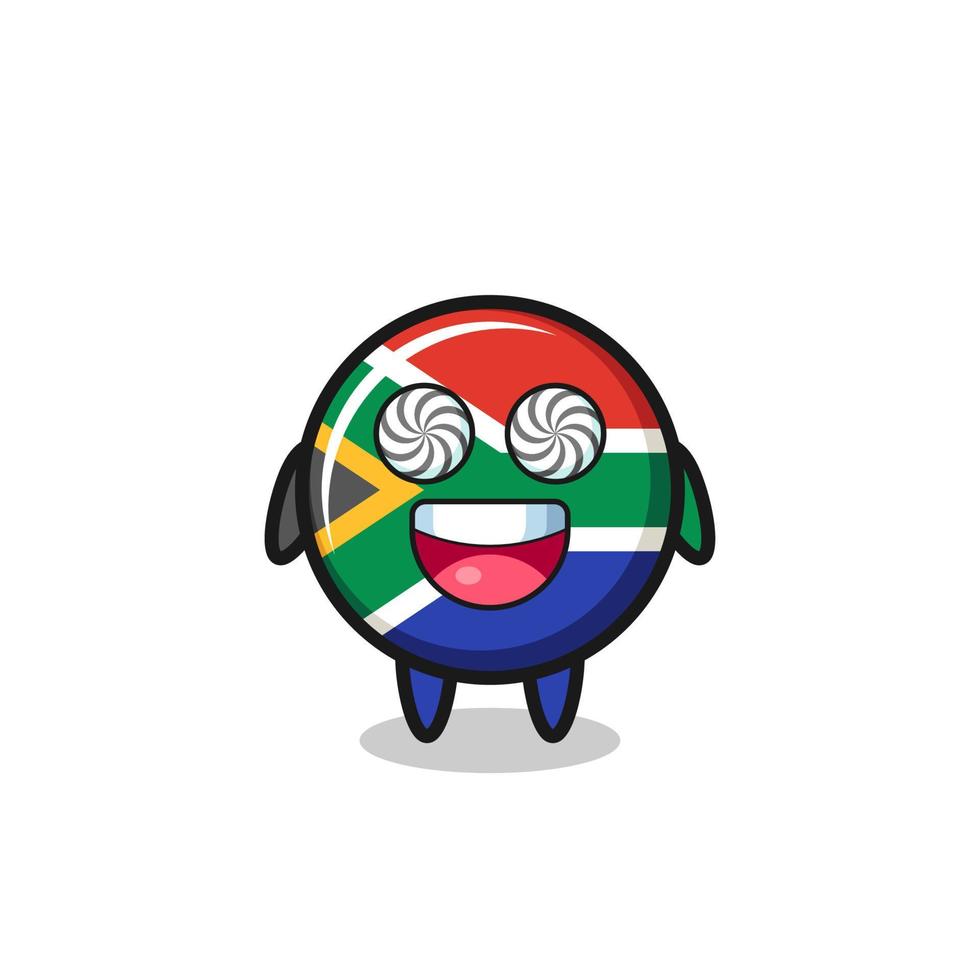 söt sydafrika flagga karaktär med hypnotiserade ögon vektor