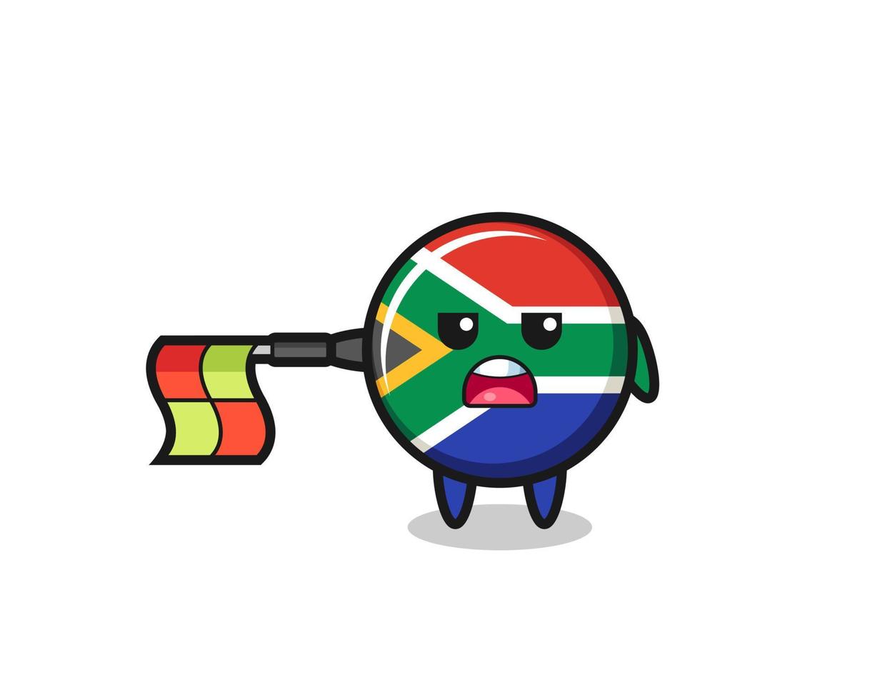 südafrika-flaggencharakter als linienrichter halten die flagge horizontal gerade vektor