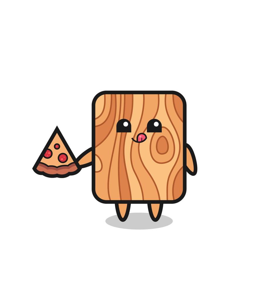 niedlicher Plankenholz-Cartoon, der Pizza isst vektor