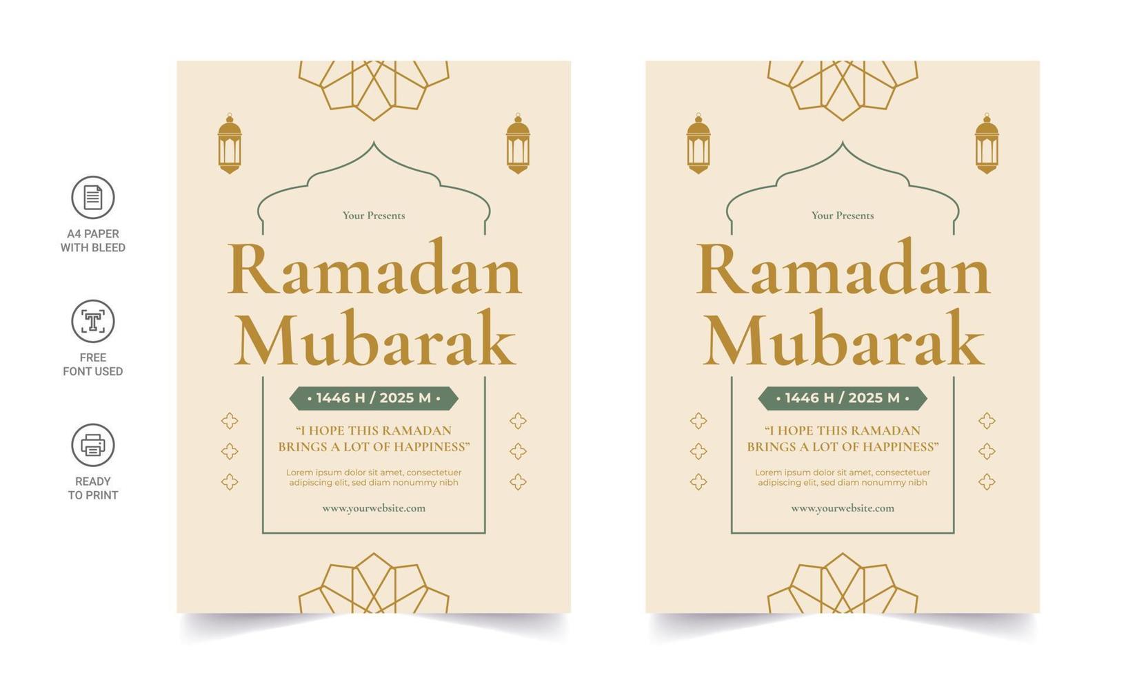 ramadan kareem flygblad. ramadan kareem uppsättning affischer eller inbjudningar design. dekorativa retro gratulationskort eller inbjudan layout design vektor