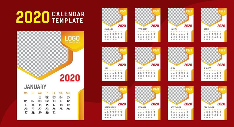 Wandkalender 2020 Vorlage vektor