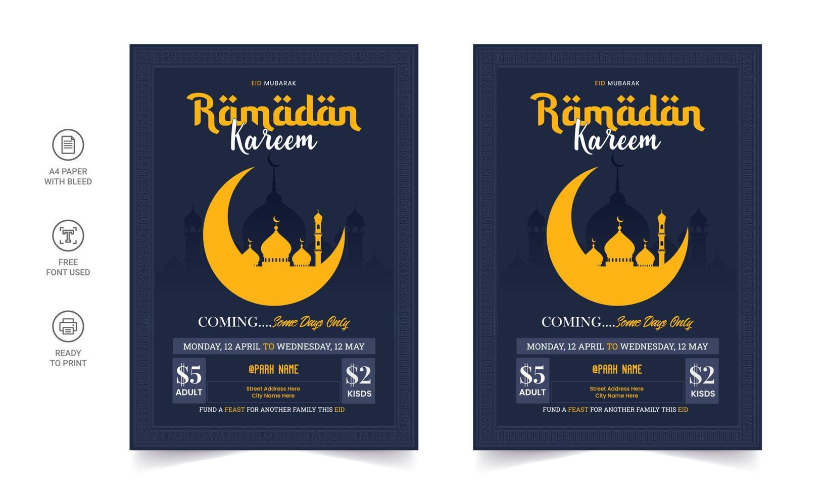 ramadan kareem flygblad. ramadan kareem uppsättning affischer eller inbjudningar design. dekorativa retro gratulationskort eller inbjudan layout design vektor