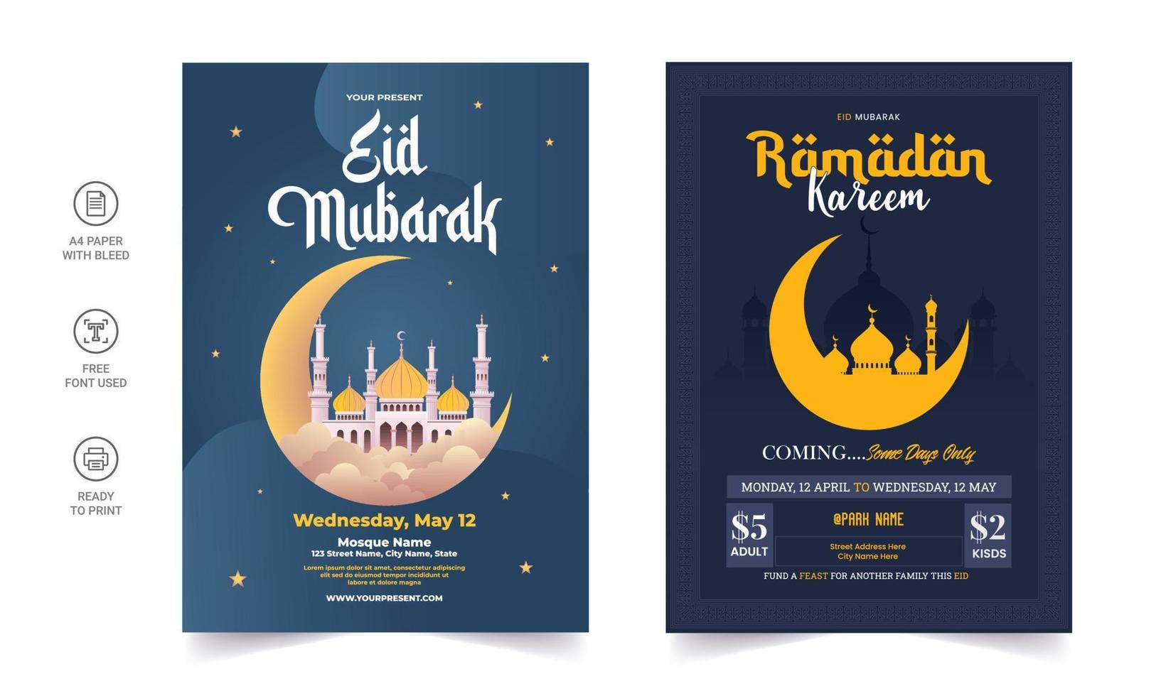 Ramadan Kareem-Flyer. ramadan kareem satz plakate oder einladungsdesign. dekorative Retro-Grußkarte oder Einladungslayout-Design vektor