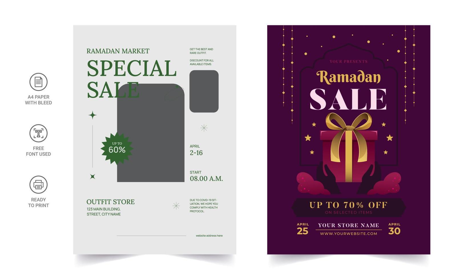 Ramadan Kareem-Flyer. ramadan kareem satz plakate oder einladungsdesign. dekorative Retro-Grußkarte oder Einladungslayout-Design vektor