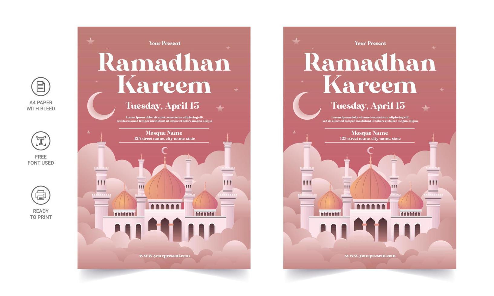 ramadan kareem flygblad. ramadan kareem uppsättning affischer eller inbjudningar design. dekorativa retro gratulationskort eller inbjudan layout design vektor